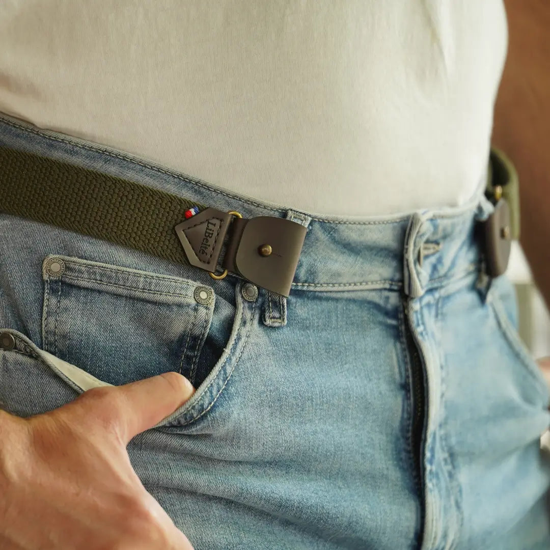 ceinture sans boucle elastique kaki homme