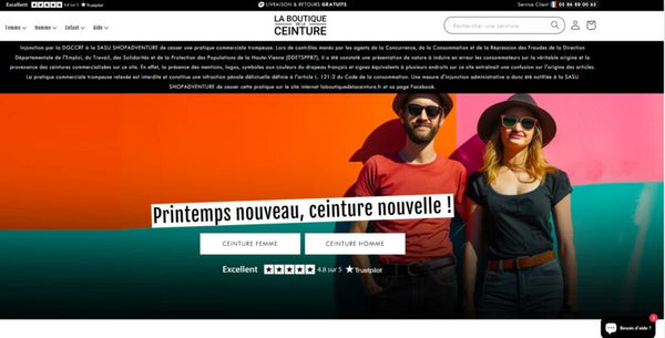 Les mentions de la DGCCRF sur le site La Boutique de la Ceinture