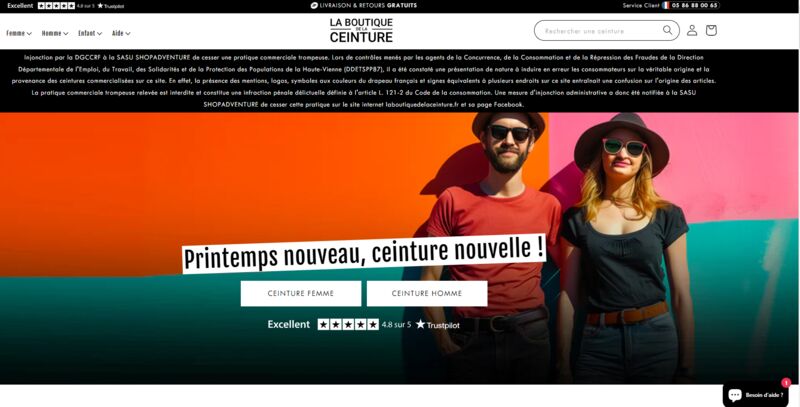 Les mentions de la DGCCRF sur le site La Boutique de la Ceinture