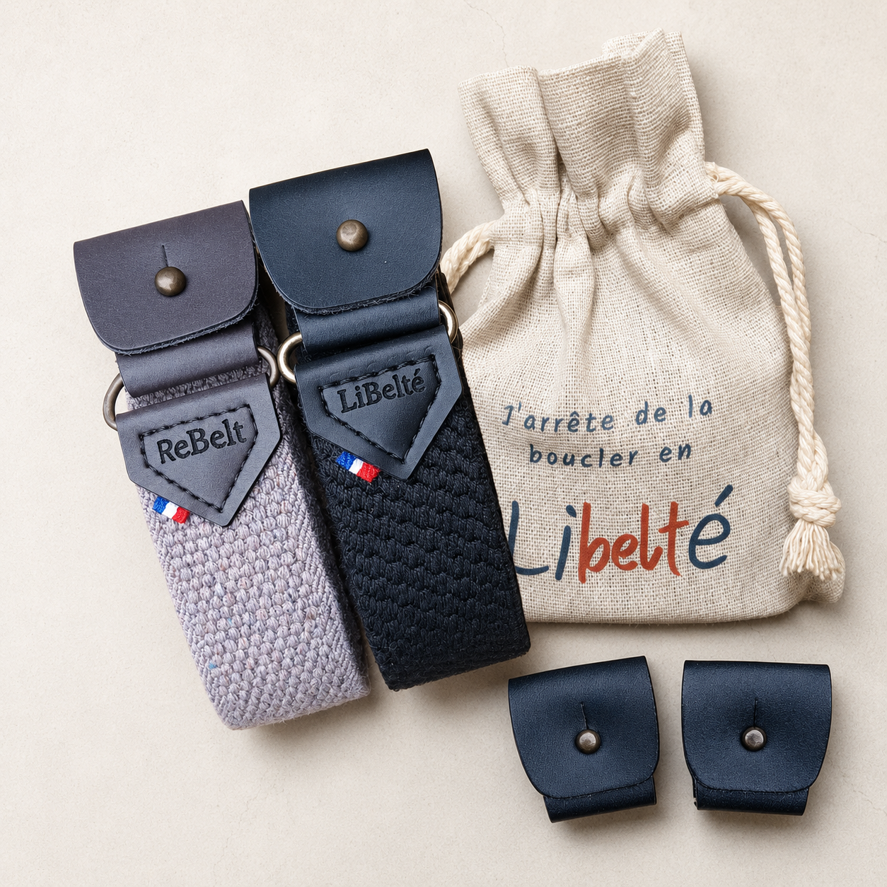 pack duo ceinture sans boucle libelte beige et noire clips noire