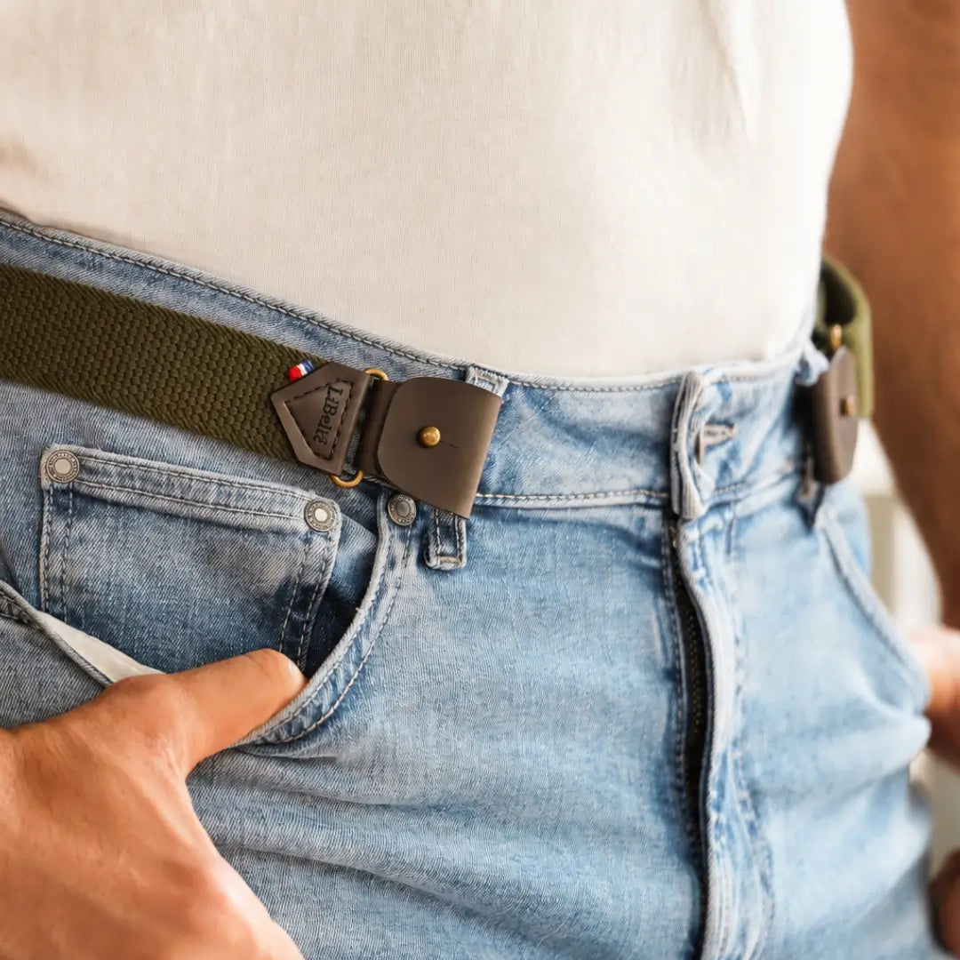 ceinture sans boucle elastique kaki homme