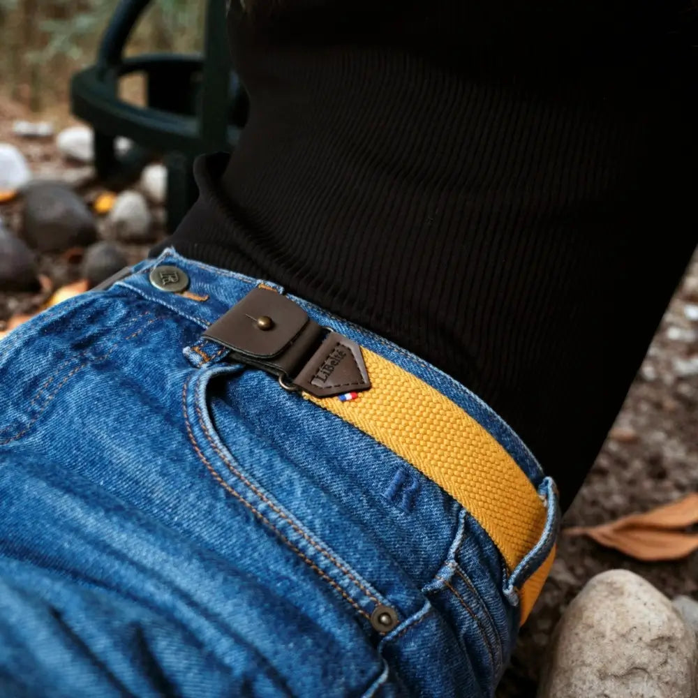 ceinture sans boucle elastique libelte moutarde zoom