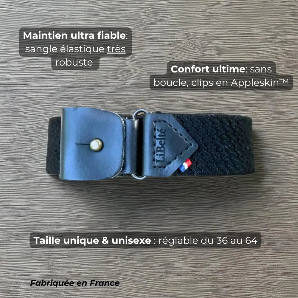 ceinture sans boucle libelte noire INFOGRAPHIE