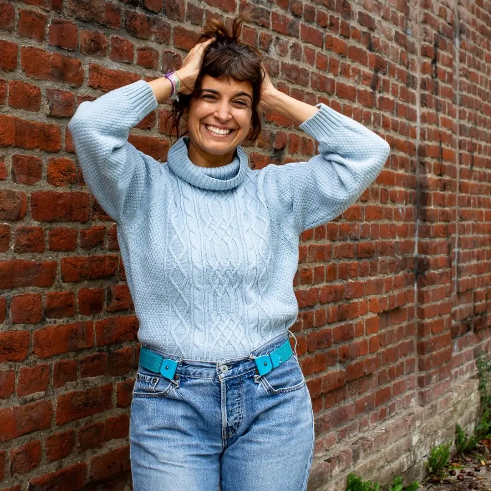 ceinture sans boucle elastique femme bleu turquoise