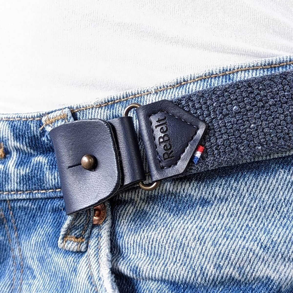 ceinture sans boucle libelté couleur bleu jean zoom