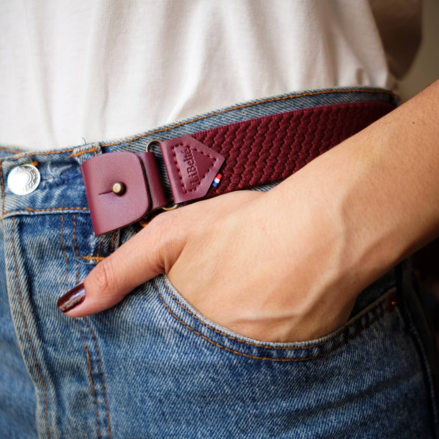 Libelte Ceinture sans boucle couleur Bordeaux