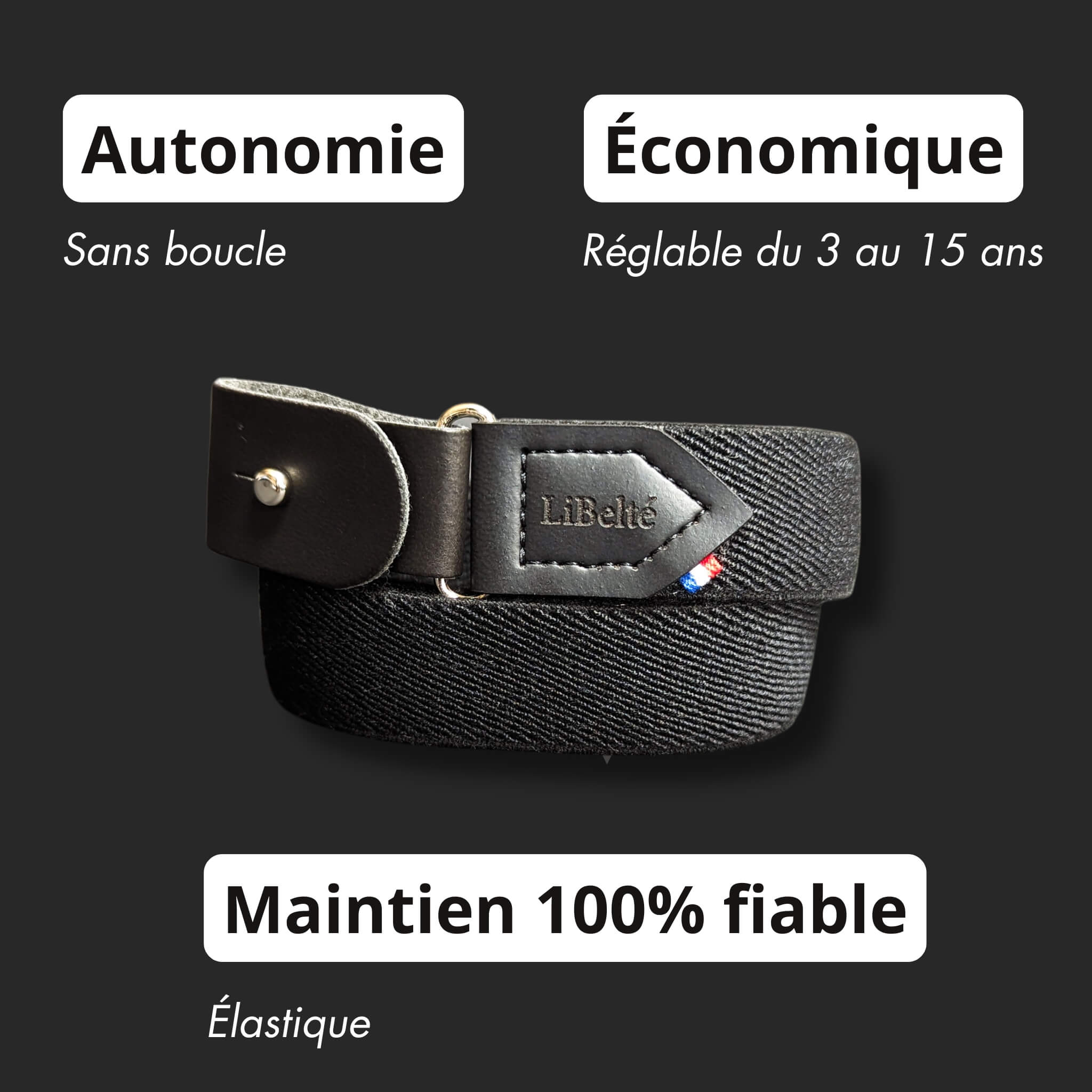ceinture enfant noire elastique libelte