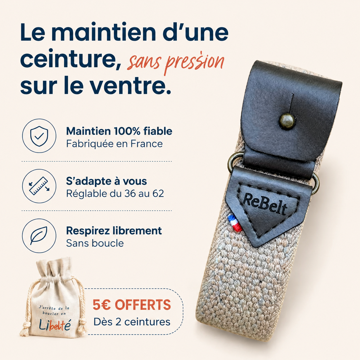 ceinture sans boucle elastique libelte beige