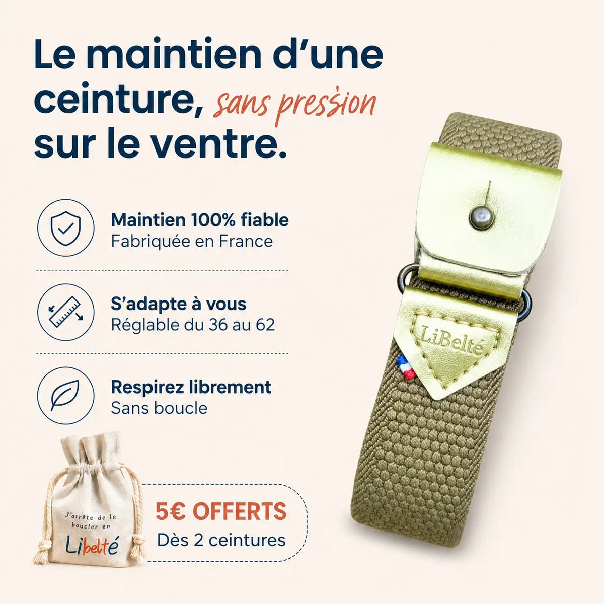 ceinture sans boucle libelte couleur doree