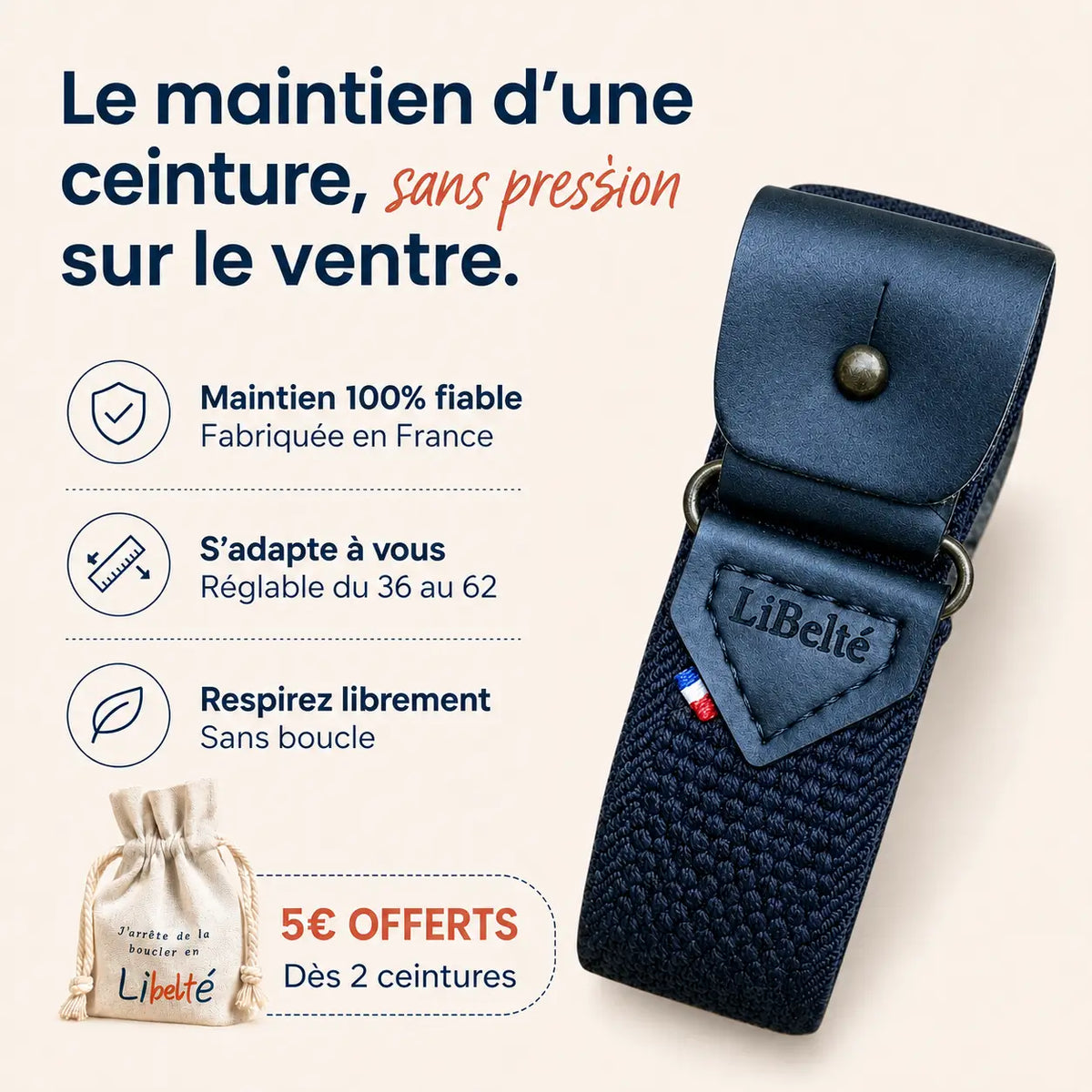 ceinture sans boucle elastique libelte couleur marine