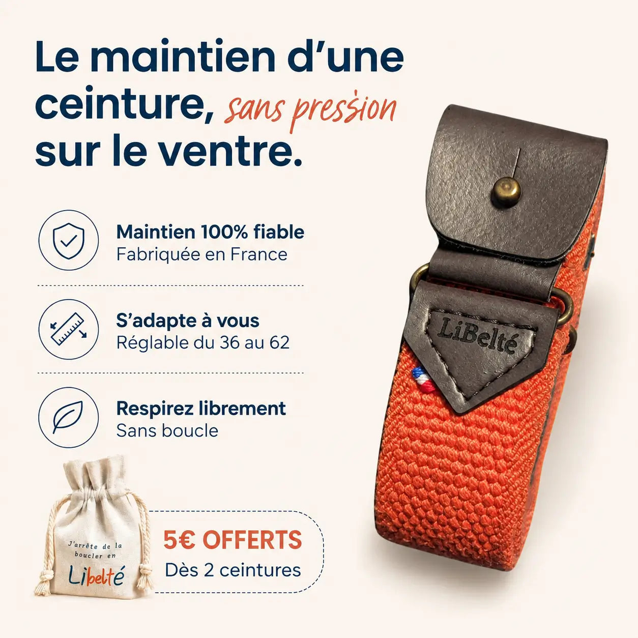 ceinture sans boucle elastique libelte couleur orange