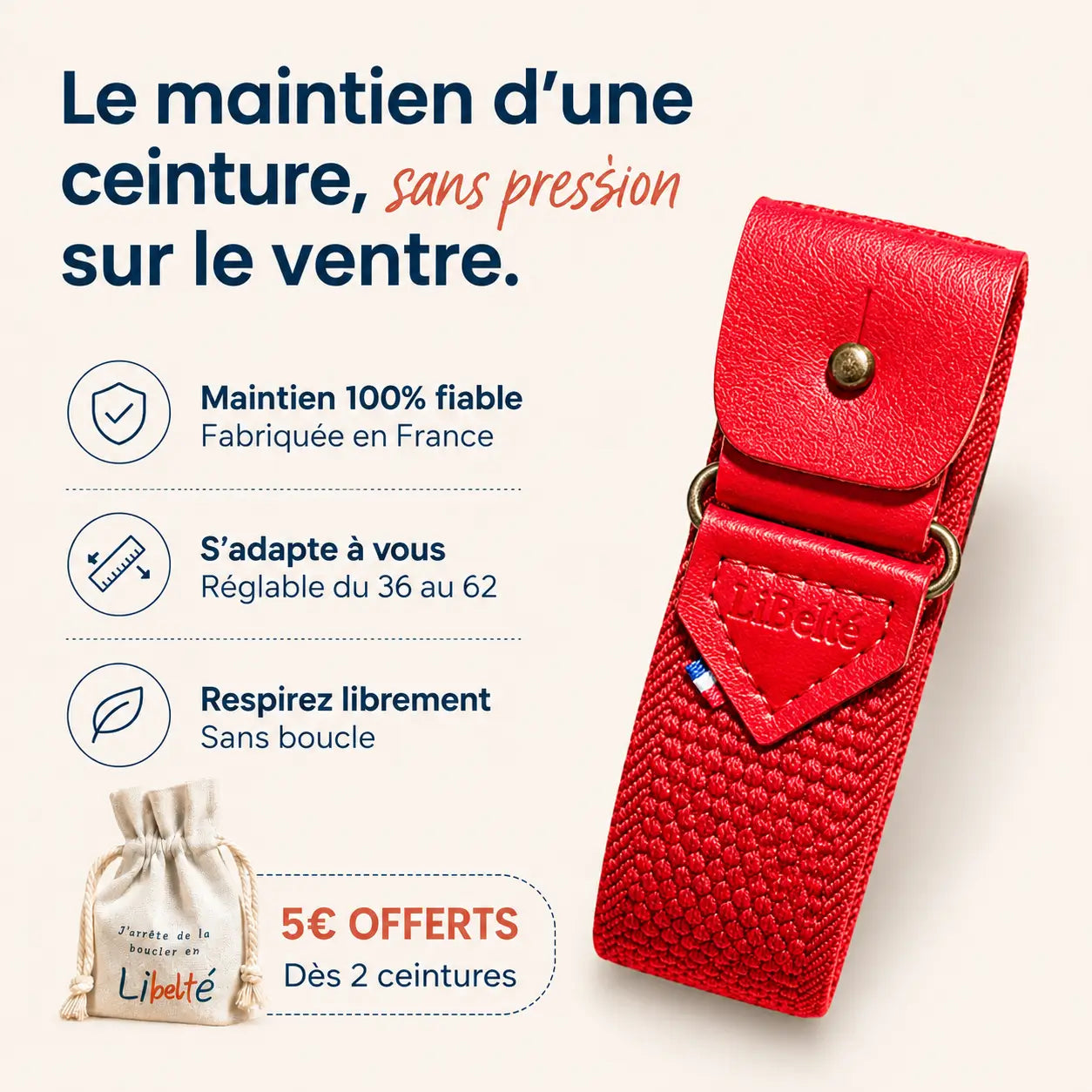 ceinture sans boucle elastique libelte couleur rouge
