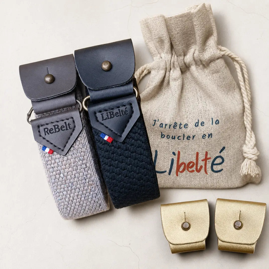 pack ceinture sans boucle libelte beige et noire clips doree