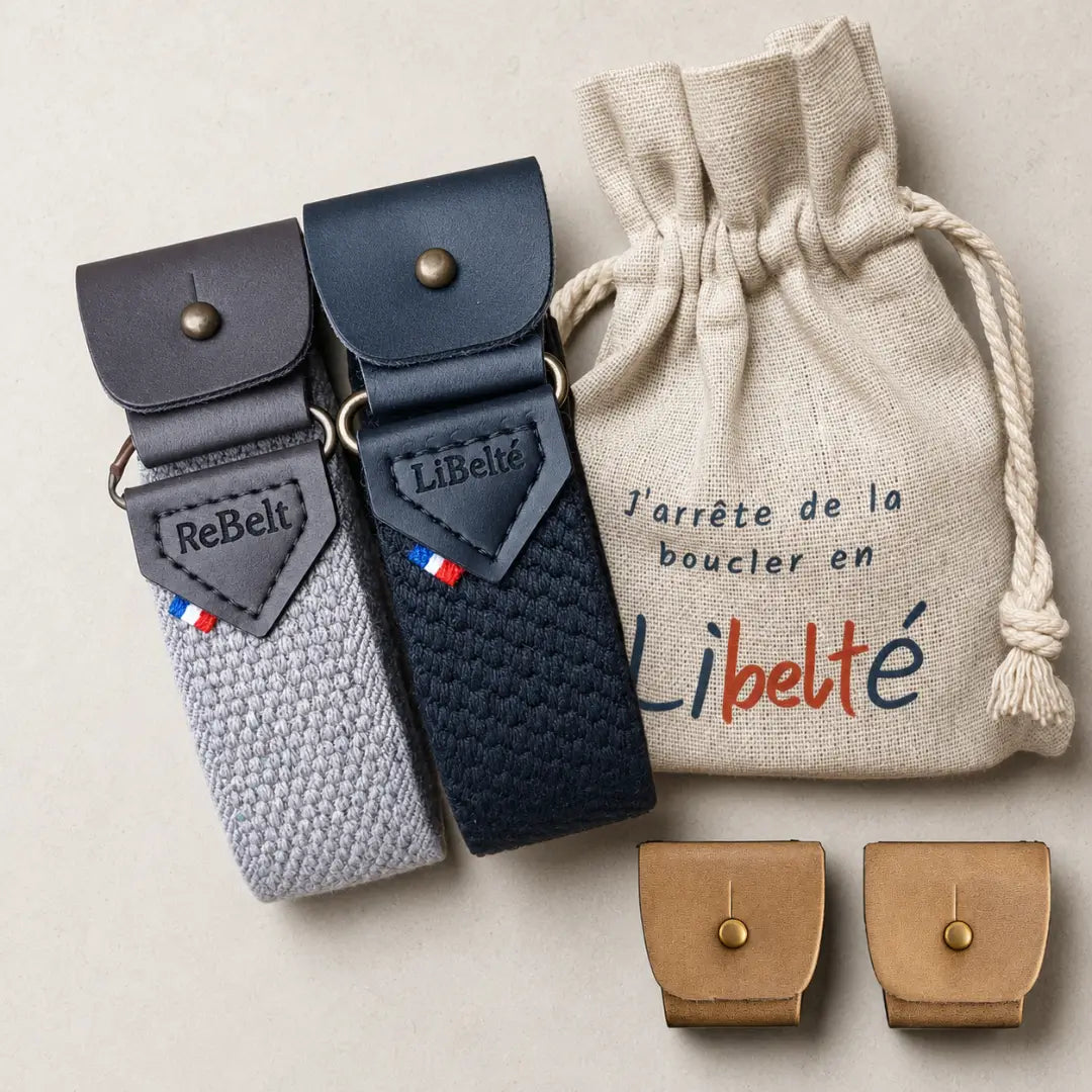 pack ceinture sans boucle libelte beige et noire clips bronze