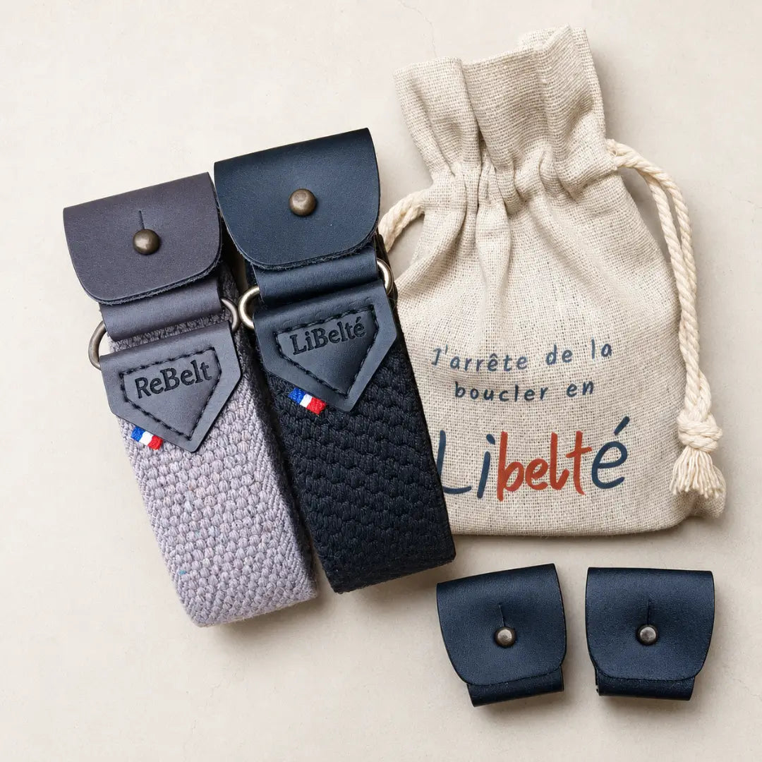 pack ceinture sans boucle libelte beige et noire clips noire