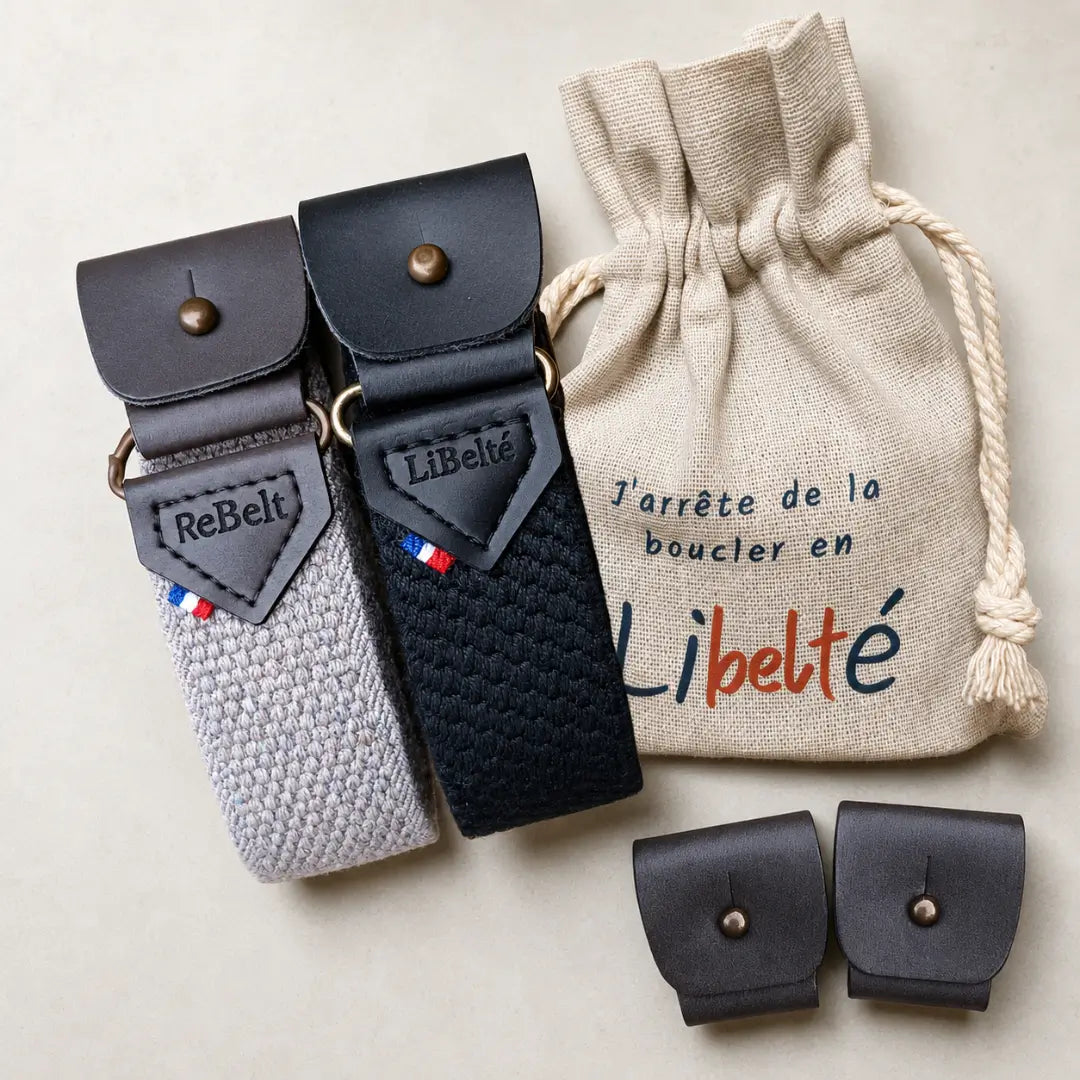 pack ceinture sans boucle libelte beige et noire clips marron 