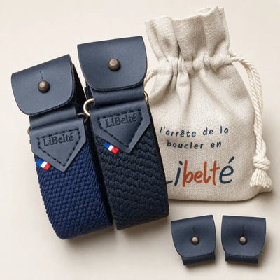 pack duo promotion ceinture sans boucle noire et marine libelte clips noire