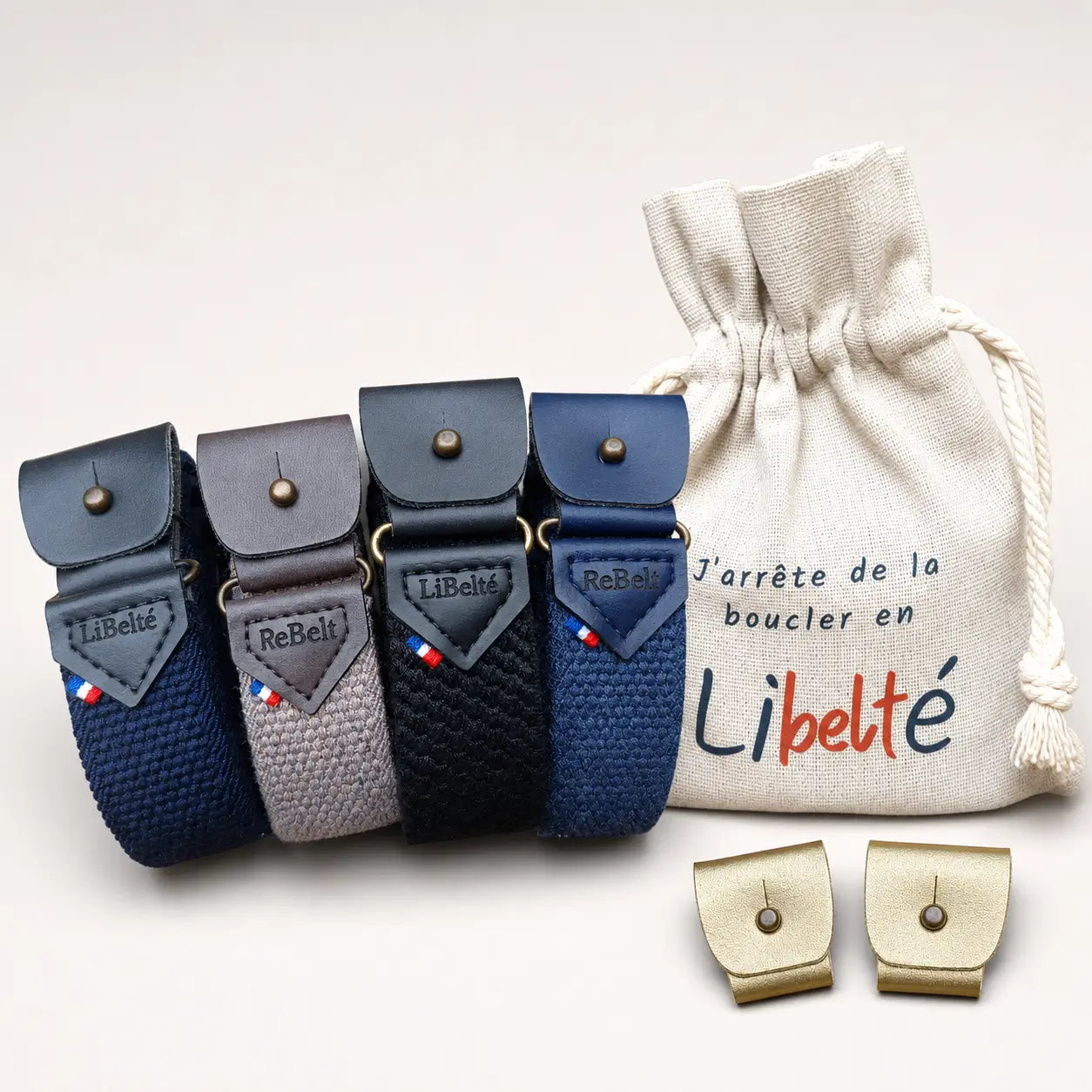 pack quatuor de ceintures sans boucle libelte clips doree