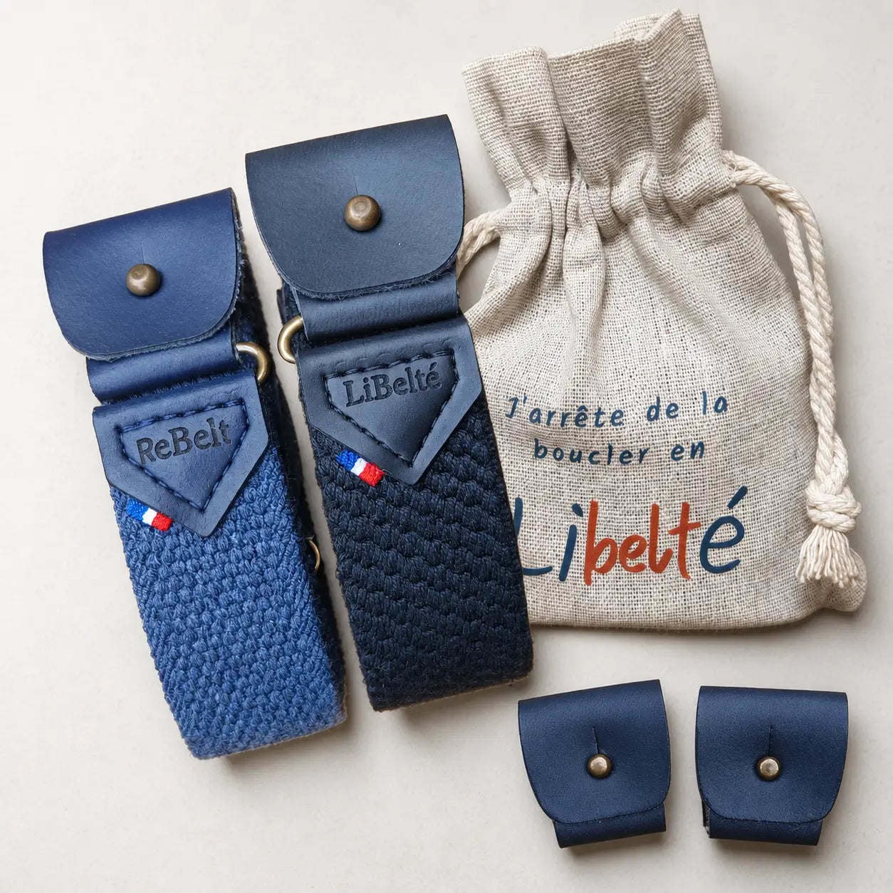 pack duo ceinture sans boucle noire et blue marine