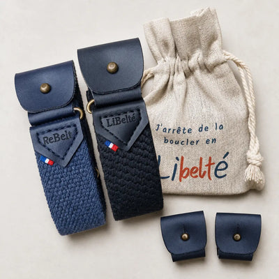 pack duo ceinture sans boucle noire et blue jean