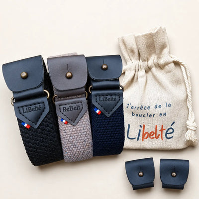 pack trio ceinture sans boucle marine noire et beige clips noire