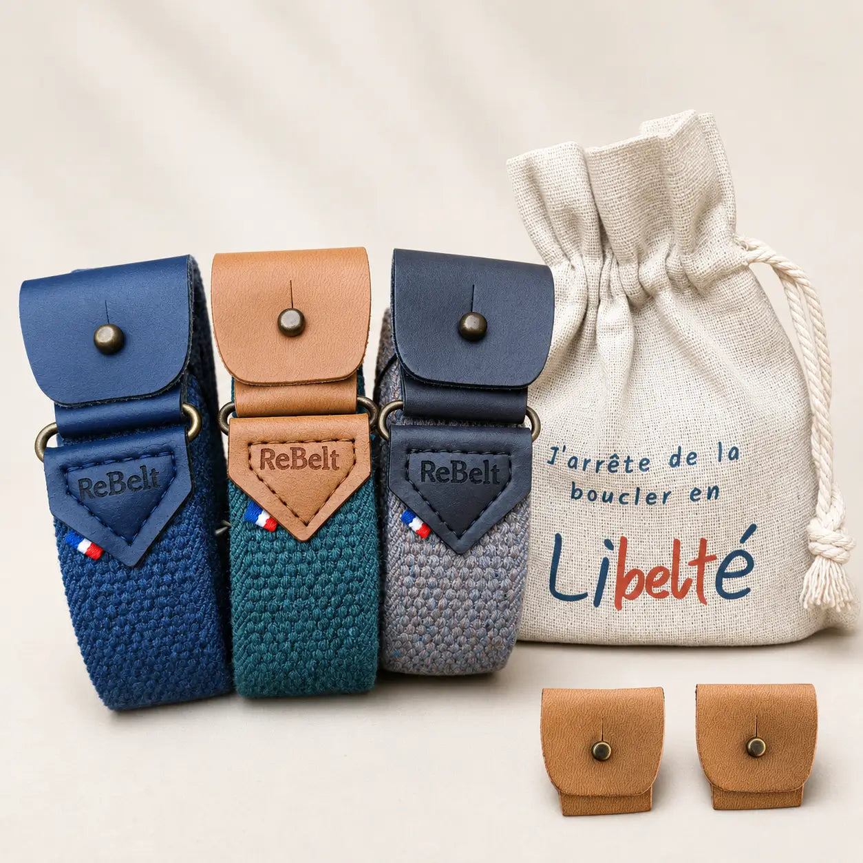 Trio de ceintures sans boucle recyclées ReBelt camel
