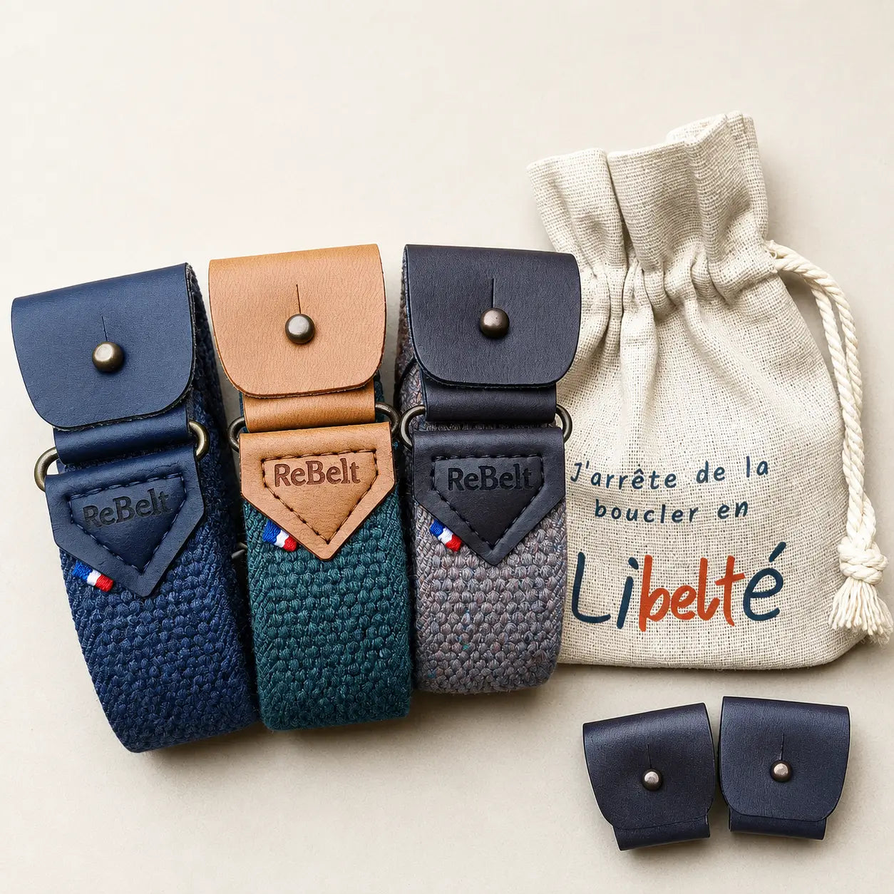 Trio de ceintures sans boucle recyclées ReBelt marine marron